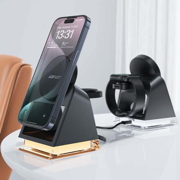 Бездротовий зарядний пристрій ACEFAST E17 desktop 3-in-1 wireless charging holder Black (6974316282815)