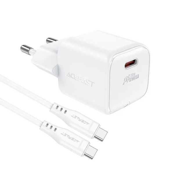 Мережевий зарядний пристрій ACEFAST A73 mini PD20W GaN single USB-C charger set (C3-03) White (6974316282655)