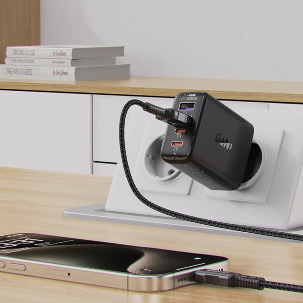 Мережевий зарядний пристрій ACEFAST A61 PD45W GaN (2*USB-C+2*USB-A) charger Black (6974316282754)