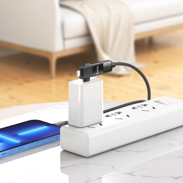 Адаптер HOCO UA17 iP male/Type-C male to USB female two-in-one adapter Black (6942007602303)