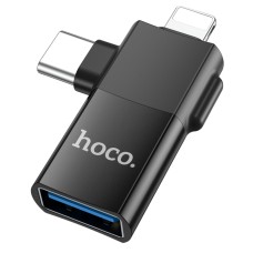 Адаптер HOCO UA17 iP male/Type-C male to USB female two-in-one adapter Black (6942007602303)