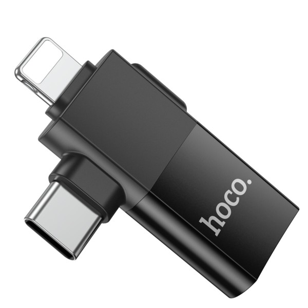 Адаптер HOCO UA17 iP male/Type-C male to USB female two-in-one adapter Black (6942007602303)