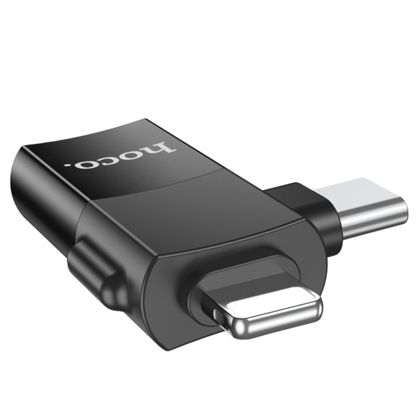 Адаптер HOCO UA17 iP male/Type-C male to USB female two-in-one adapter Black (6942007602303)