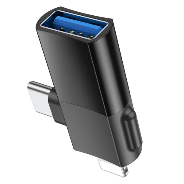 Адаптер HOCO UA17 iP male/Type-C male to USB female two-in-one adapter Black (6942007602303)