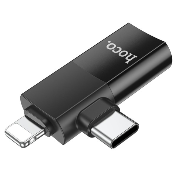 Адаптер HOCO UA17 iP male/Type-C male to USB female two-in-one adapter Black (6942007602303)