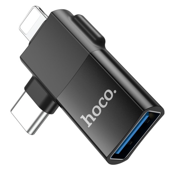 Адаптер HOCO UA17 iP male/Type-C male to USB female two-in-one adapter Black (6942007602303)