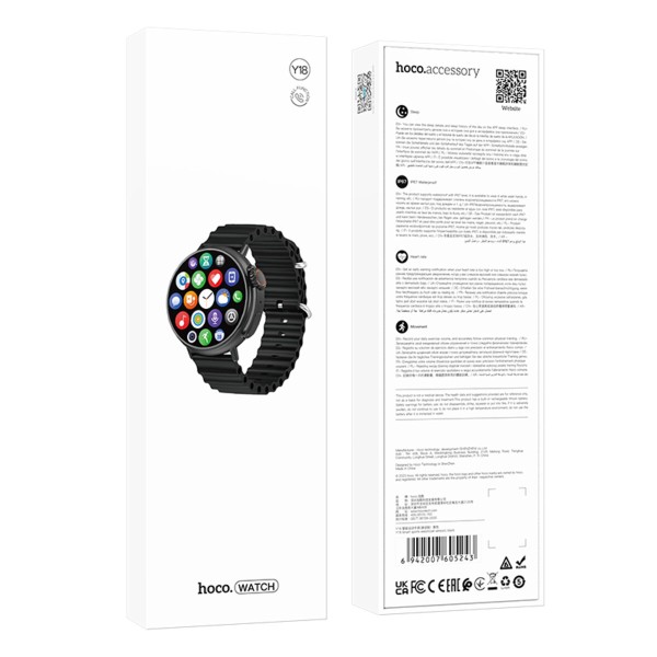 Смарт-годинник HOCO Y18 Smart sports watch(call version) Black (6942007605243)