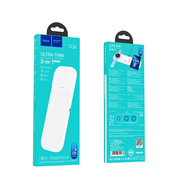 Бездротовий зарядний пристрій HOCO CQ6 Power 3-in-1 wireless fast charger(SAM Watch) White (6942007612036)