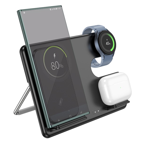 Бездротовий зарядний пристрій HOCO CQ2 Flash folding 3-in-1 wireless fast charger(SAM Watch) Black (6942007602327)