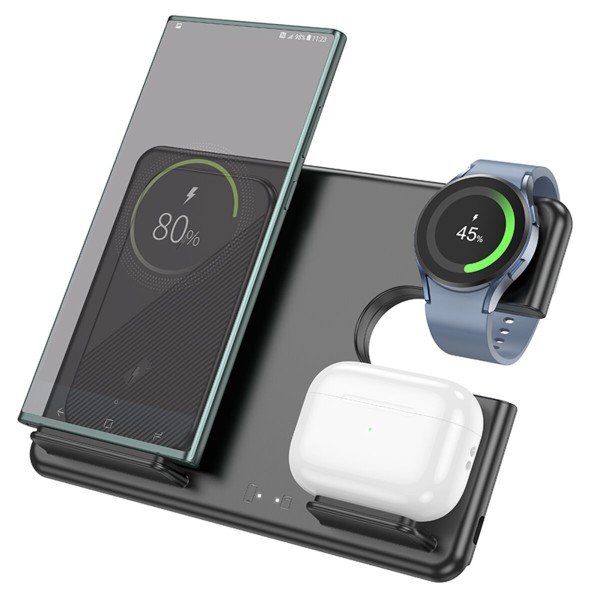 Бездротовий зарядний пристрій HOCO CQ2 Flash folding 3-in-1 wireless fast charger(SAM Watch) Black (6942007602327)