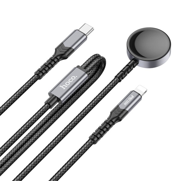 Бездротовий зарядний пристрій HOCO CW54 2-in-1 charging cable iP+iWatch Black (6942007611381)