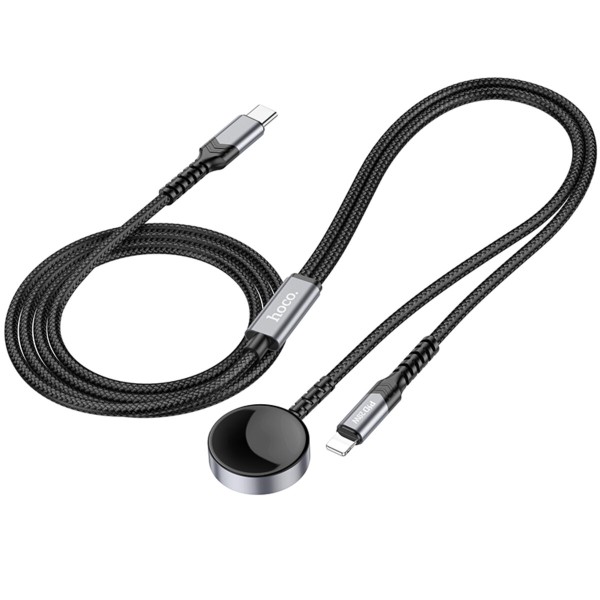 Бездротовий зарядний пристрій HOCO CW54 2-in-1 charging cable iP+iWatch Black (6942007611381)
