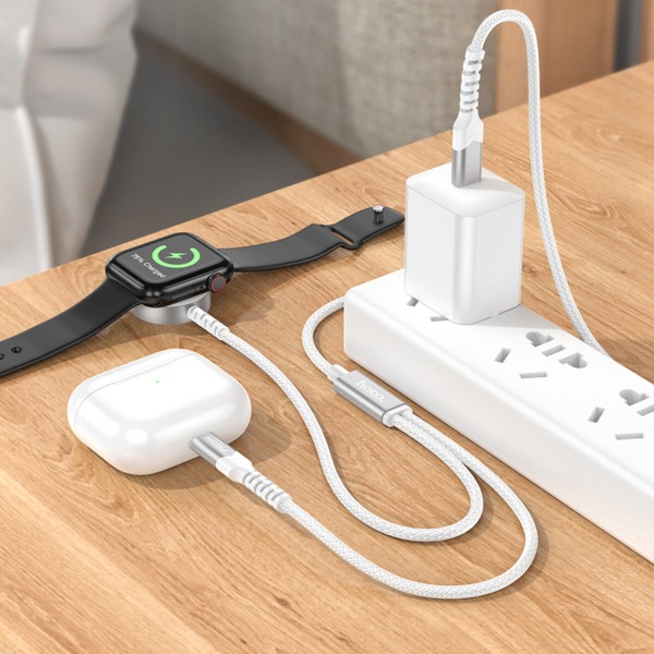 Бездротовий зарядний пристрій HOCO CW54 2-in-1 charging cable iP+iWatch White (6942007611398)