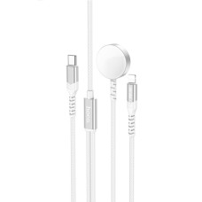 Бездротовий зарядний пристрій HOCO CW54 2-in-1 charging cable iP+iWatch White (6942007611398)