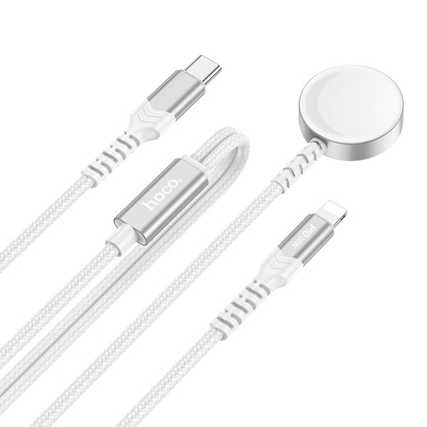 Бездротовий зарядний пристрій HOCO CW54 2-in-1 charging cable iP+iWatch White (6942007611398)
