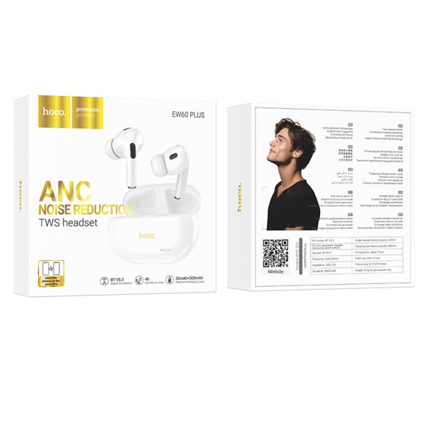 Бездротові навушники HOCO EW60 Plus Norman true wireless ANC BT headset White (6942007613293)