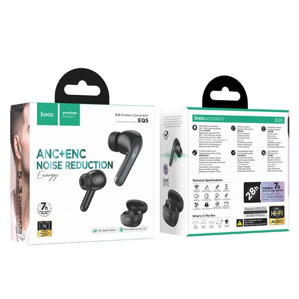 Бездротові навушники HOCO EQ5 Energy true wireless ANC+ENC noise reduction BT headset Black (6942007602419)