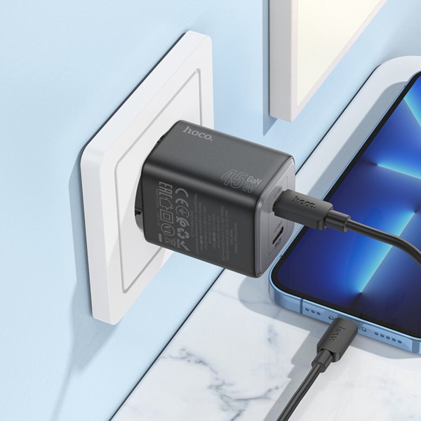 Мережевий зарядний пристрій HOCO N42 Elogiado dual-port PD45W(2C) charger Black (6942007617086)
