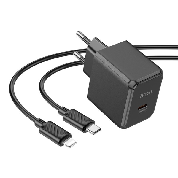 Мережевий зарядний пристрій HOCO CS13A Ocean single port PD20W charger set(C to iP) Black (6942007603829)