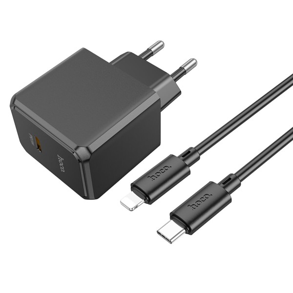 Мережевий зарядний пристрій HOCO CS13A Ocean single port PD20W charger set(C to iP) Black (6942007603829)