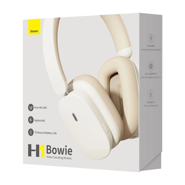 Бездротові навушники Baseus Bowie H1 Noise-Cancellation Wireless Headphones Creamy-White (NGTW230202)