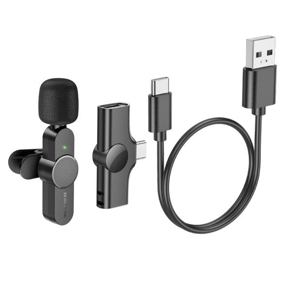 Бездротова мікрофонна система BOROFONE BFK12 Trophy lavalier wireless digital microphone Type-C Black (6941991106392)