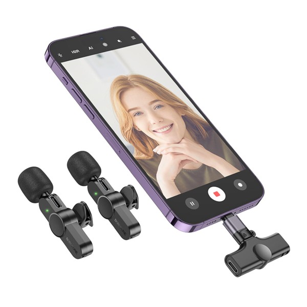 Бездротова мікрофонна система BOROFONE BFK12 Trophy lavalier wireless digital microphone(iP/Type-C) Black (6941991106408)