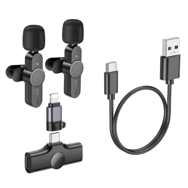 Бездротова мікрофонна система BOROFONE BFK12 Trophy lavalier wireless digital microphone(iP/Type-C) Black (6941991106408)