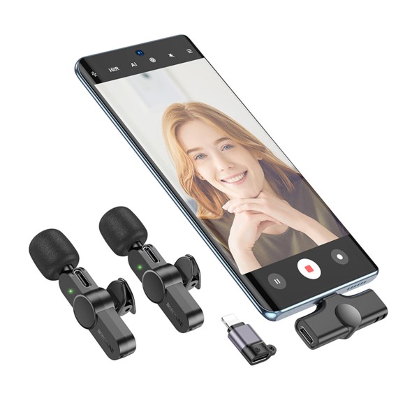 Бездротова мікрофонна система BOROFONE BFK12 Trophy lavalier wireless digital microphone(iP/Type-C) Black (6941991106408)