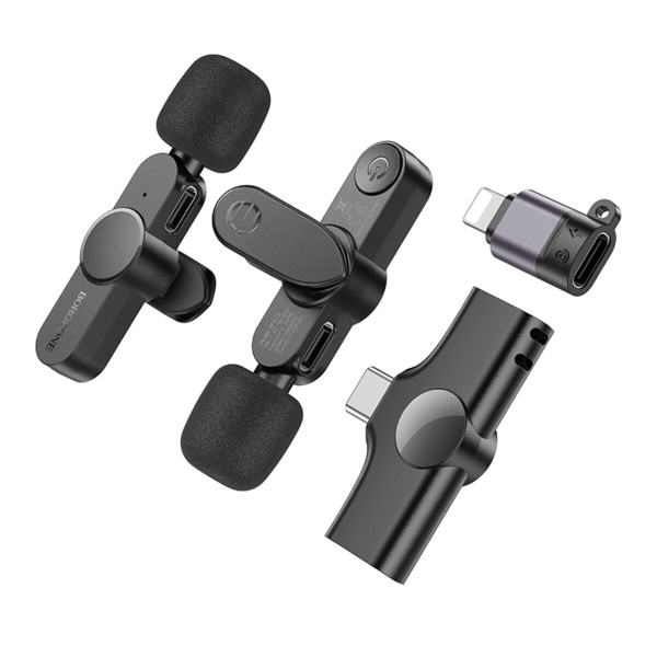 Бездротова мікрофонна система BOROFONE BFK12 Trophy lavalier wireless digital microphone(iP/Type-C) Black (6941991106408)