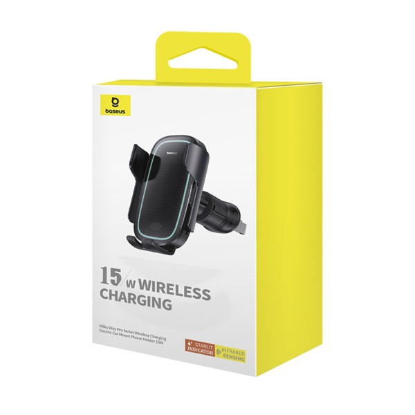 Автотримач для телефона з БЗП Baseus Milky Way Pro Series Wireless Charging Electric Car Mount Phone Holder 15W Cluster Black (C40357000111-00)