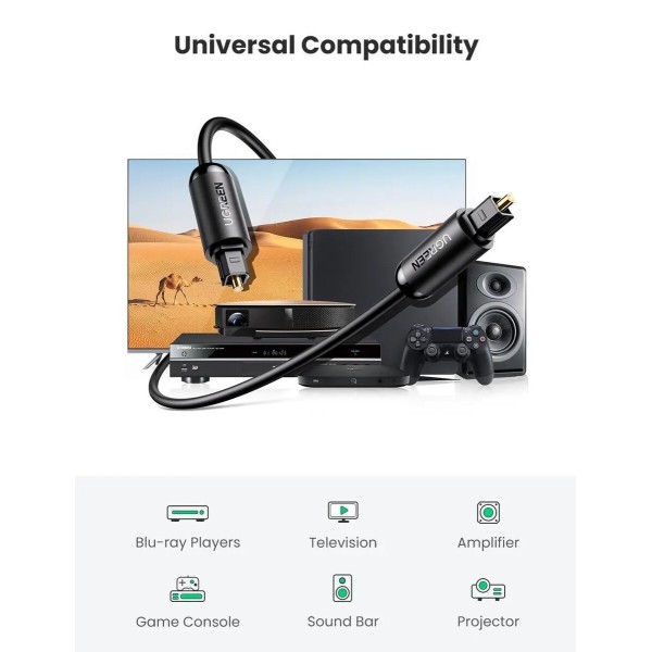 Аудіокабель UGREEN AV122 Toslink Optical Audio Cable 2m (Black)(UGR-70892) (UGR-70892)