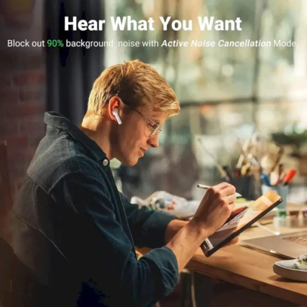 Бездротові навушники UGREEN WS106 HiTune T3 Active Noise-Cancelling Wireless Earbuds (White)(UGR-90206) (UGR-90206)
