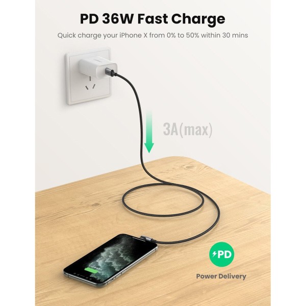 Кабель UGREEN US305 USB-C to Lightning Angled Cable Aluminum Shell Braided 1m(UGR-60763) (UGR-60763)