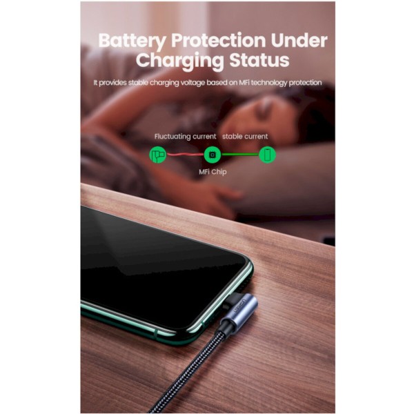 Кабель UGREEN US305 USB-C to Lightning Angled Cable Aluminum Shell Braided 1m(UGR-60763) (UGR-60763)