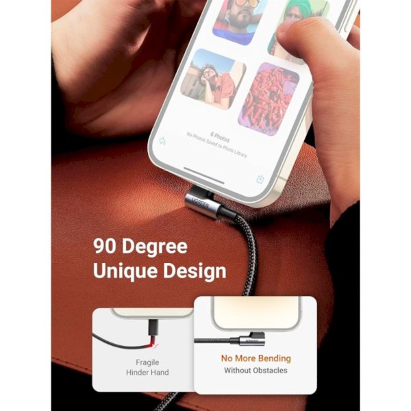 Кабель UGREEN US305 USB-C to Lightning Angled Cable Aluminum Shell Braided 1m(UGR-60763) (UGR-60763)