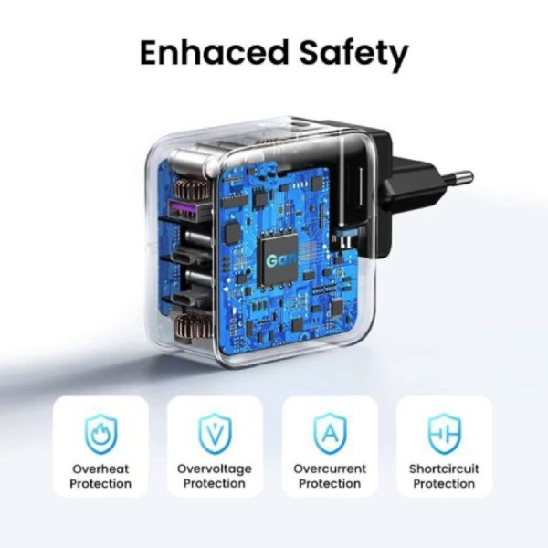 Мережевий зарядний пристрій UGREEN CD296 GaN 65W Fast Charger (3-Port)(UGR-90409) (UGR-90409)