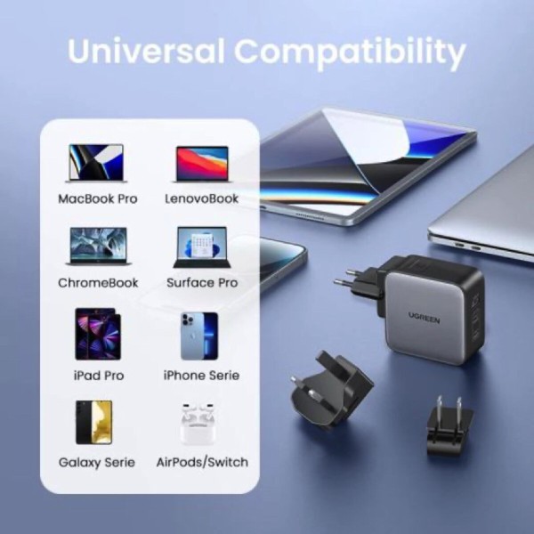 Мережевий зарядний пристрій UGREEN CD296 GaN 65W Fast Charger (3-Port)(UGR-90409) (UGR-90409)