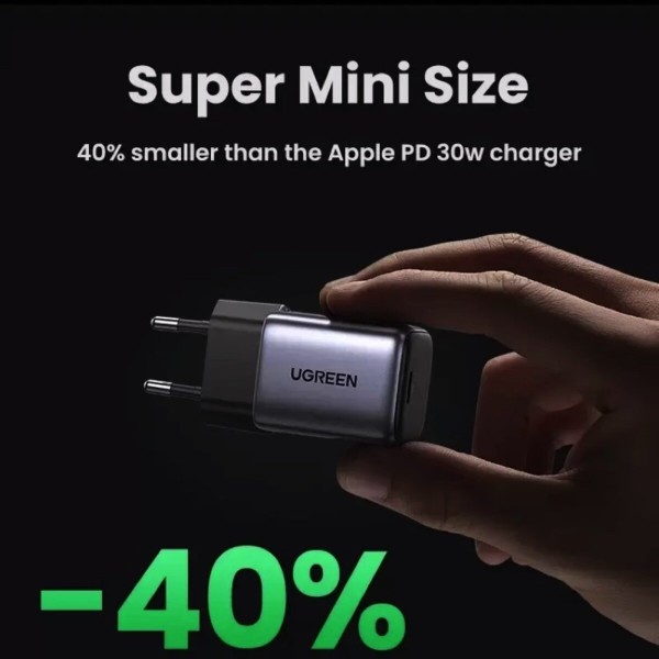 Мережевий зарядний пристрій UGREEN CD319 USB-C GaN Fast Charger 30W EU (Space Gray)(UGR-90666) (UGR-90666)