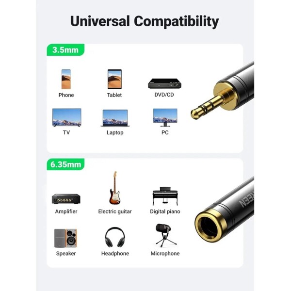 Аудіо адаптер UGREEN AV168 3.5mm Male to 6.35mm Female Adapter 1pcs(UGR-60711) (UGR-60711)
