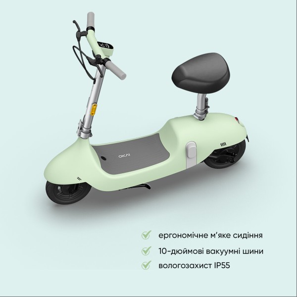 Електросамокат з сидінням OKAI Ceetle PRO EA10C Mint Green 10', 350(900)W, 25Km/h, 10,4Ah, 55Km, 20%,NFC, App, 29kg (EA10C-MG)