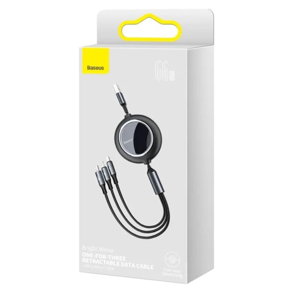 Кабель Baseus Bright Mirror 2 Series Retractable 3-in-1 Fast Charging  Data Cable USB to M+L+C 66W 1.1m Black (CAMJ010101)