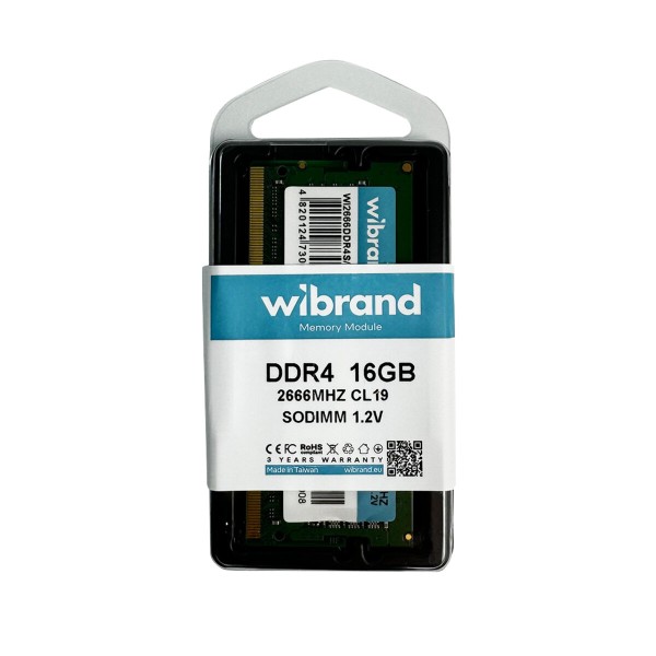 Оперативна пам'ять DDR4 Wibrand 16GB 2666MHz CL19 SODIMM (WI2666DDR4S/16GB)