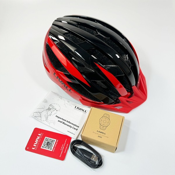 Захисний шолом Livall MT1 NEO (M) Black/Red (54-58см), акустика, мікрофон, сигнали поворотів та стопів, додаток, пульт BR80, Bluetooth (LIV-T0MT1N-1243)