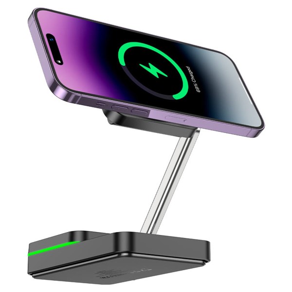 Бездротовий зарядний пристрій HOCO CQ10 Consuelo folding 3-in-1 wireless fast charger Black (6942007618359)