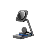 Бездротовий зарядний пристрій HOCO CQ10 Consuelo folding 3-in-1 wireless fast charger Black (6942007618359)
