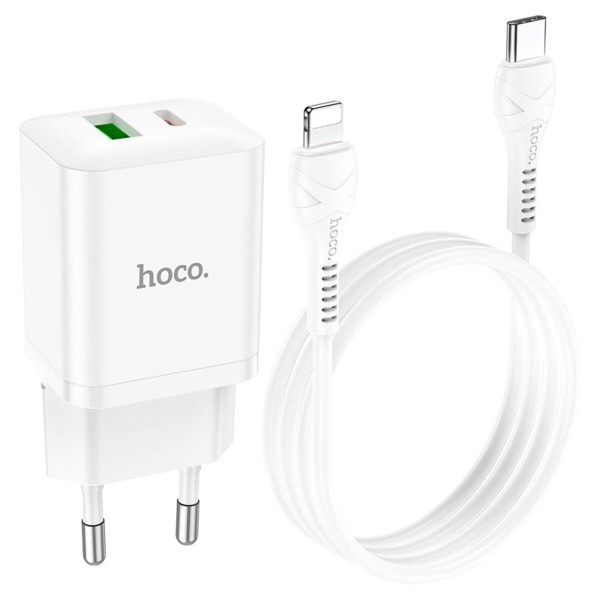 Мережевий зарядний пристрій HOCO N28 Founder PD20W+QC3.0 charger set(C to iP) White (6931474783530)
