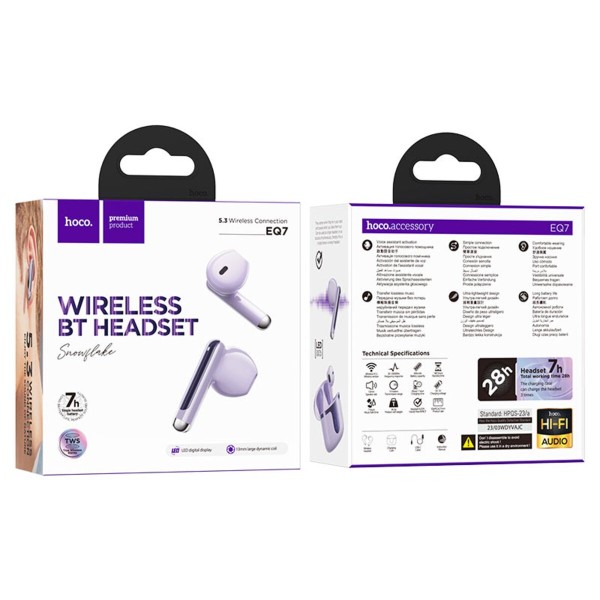 Бездротові навушники HOCO EQ7 Snowflake true wireless BT headset Purple (6942007617758)