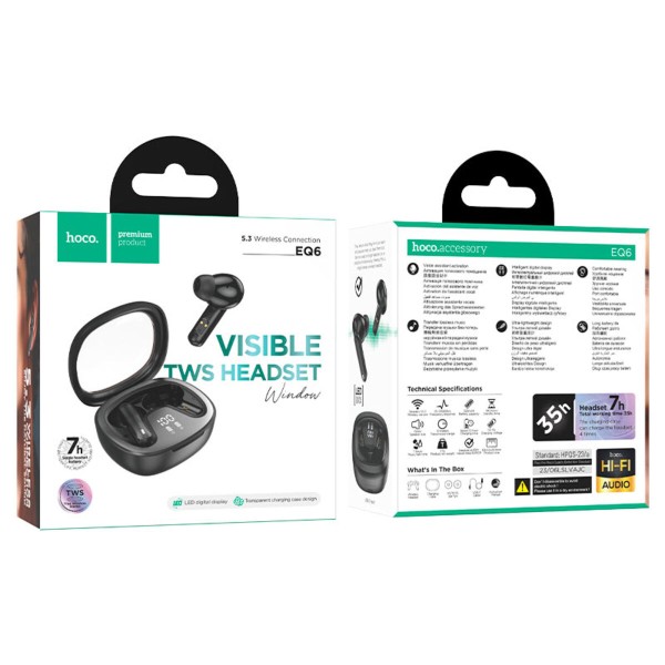 Бездротові навушники HOCO EQ6 Shadow true wireless BT headset Black (6942007604710)
