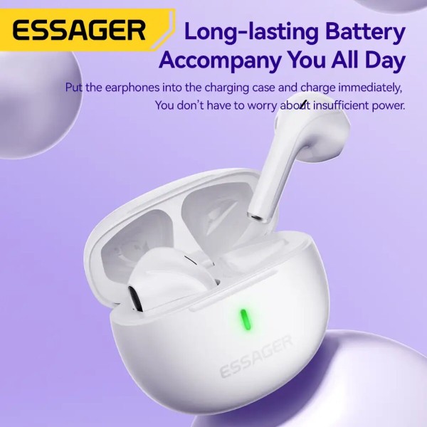 Бездротові навушники ESSAGER (color box) Shining TWS Bluetooth earphones White (EEJTW-SL02)